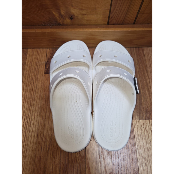 Crocs Shoes - Crocs Unisex White Slides Size Mens7 Women's 9 Slip On Sandals